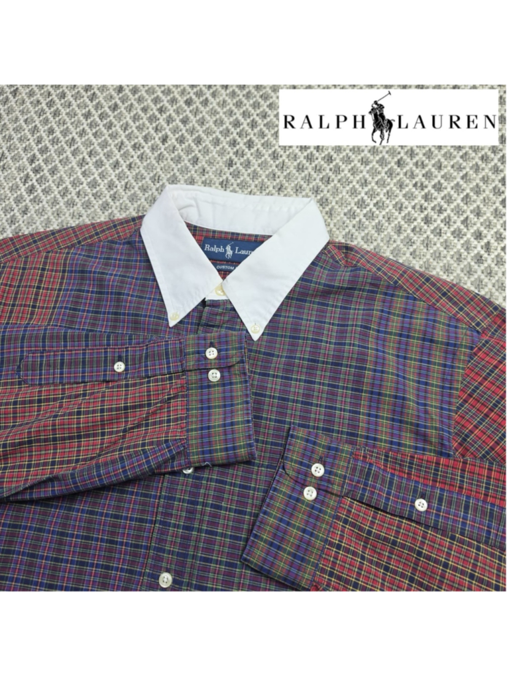 Vintage Ralph Lauren Shirt Men’s XL Made in Hong Kong Plaid White Collar 90s